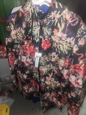 Paisley & Gray Black Floral Zip-Up Hoodie with Red & Green Accents